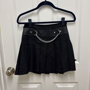 Tripp Royal Bones Womens Goth Chain Pleated Mini Skirt Size M Black‎ Y2K Zip